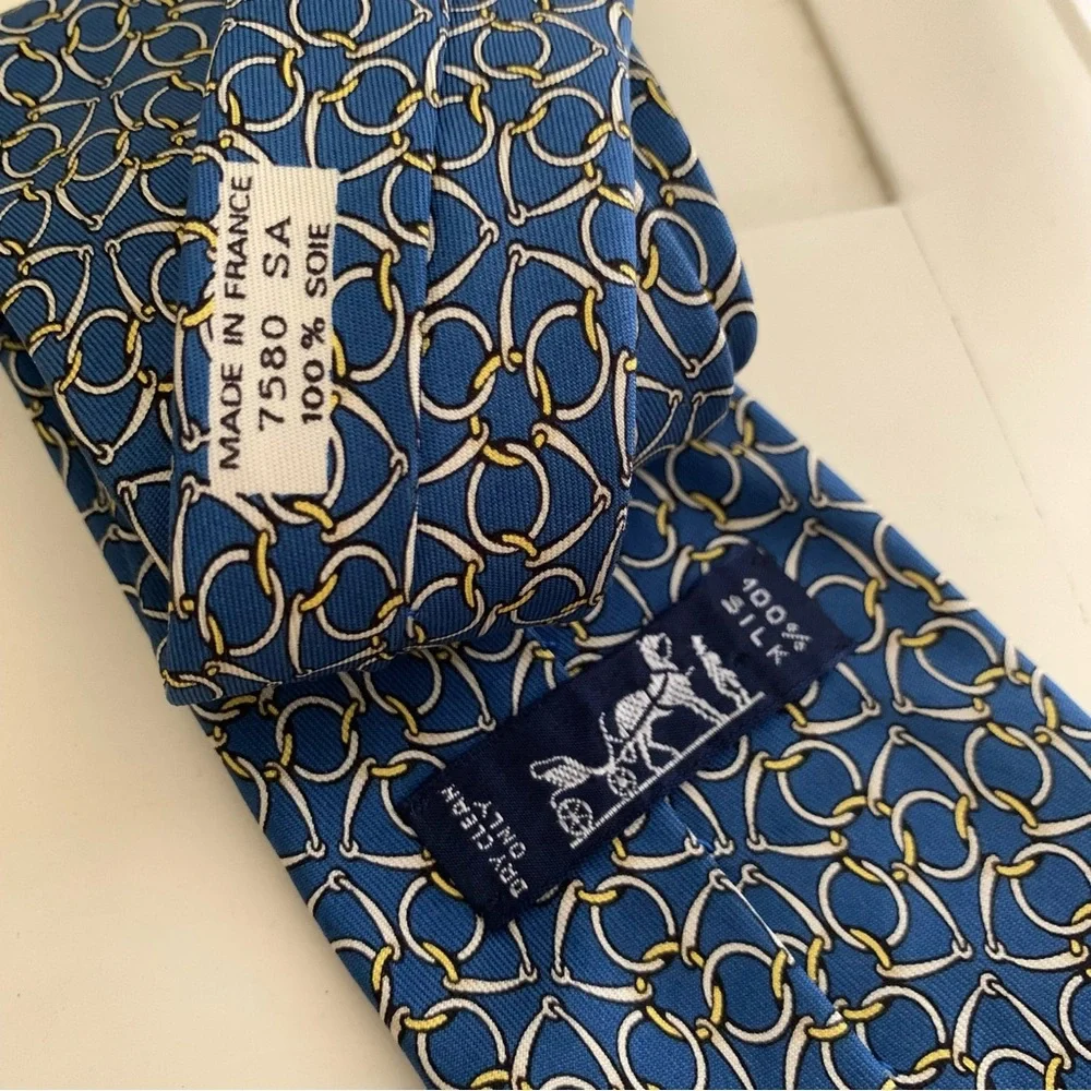 Hermes Horse Bit Blue Silk Tie - Picture 4 of 6